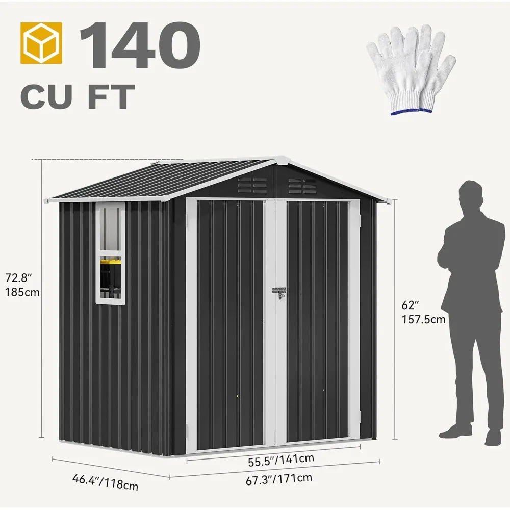 

6x4ft Outdoor Storage Shed, with Window, Metal Lockable Metal Garden Shed, with Sloped Roof for Tools, Bikes, Ideal for Backyard