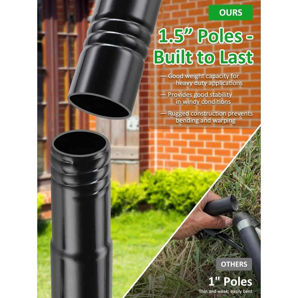 أقطاب خفيفة للسطح بطول 8.7 قدم، أقطاب معدنية بقطر 1.5 بوصة مع خطافات للتعليق، عمود مثبت على الأرض لديكور الفناء الخارجي #3