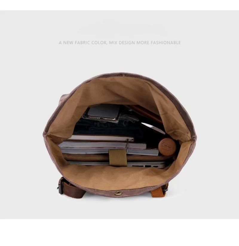 Waxed Canvas Backpack Men Women Travel Bag Genuine Leather and Canvas Computer Leather Backpacks Mountaineering Unisex Bag