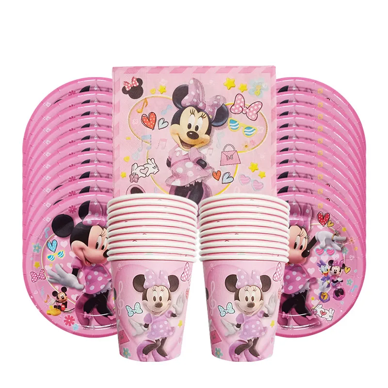 10/20 People Minnie Mouse Themed Party Cutlery Plates Paper Cups Napkins Tablecloths Birthday Party Decorations Baby Shower