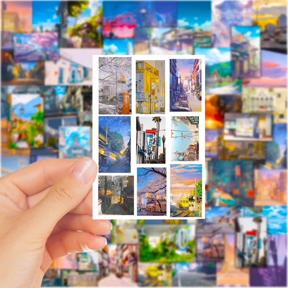 10/30/50pcs Anime Cartoon Street View Landscape Aesthetic Stickers Decal Kid Toy Laptop Phone Guitar Luggage Waterproof Sticker