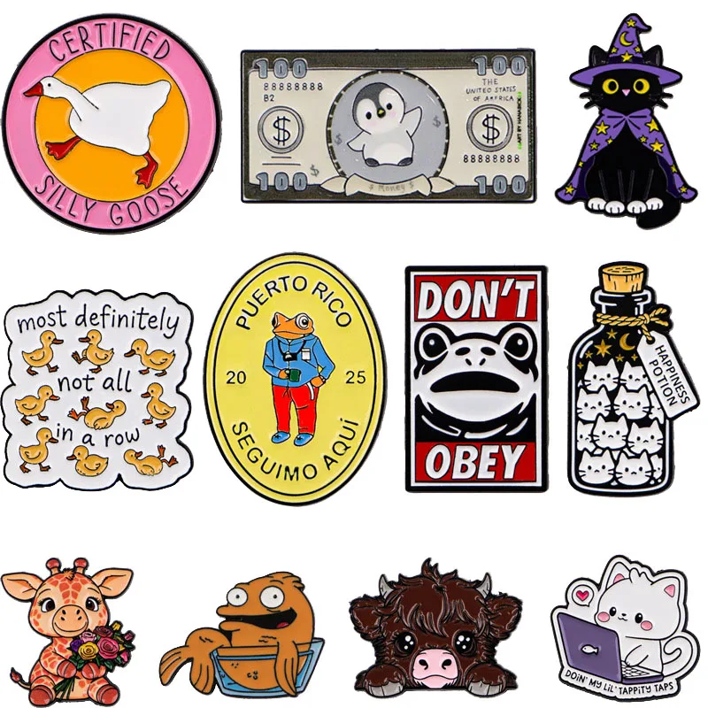 Funny Enamel Pin Cute Animal Brooch Pines Men Lapel Pins Badge on Backpack Clothing Accessories Quotes DIY Jewelry Friends Gifts