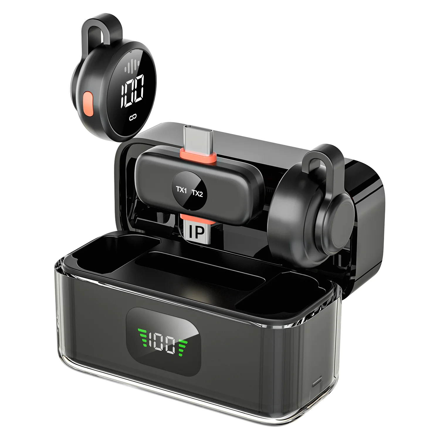

Min Wireless Lavalier Microphone with Charging Case Compartment with LED Display Mic for Video