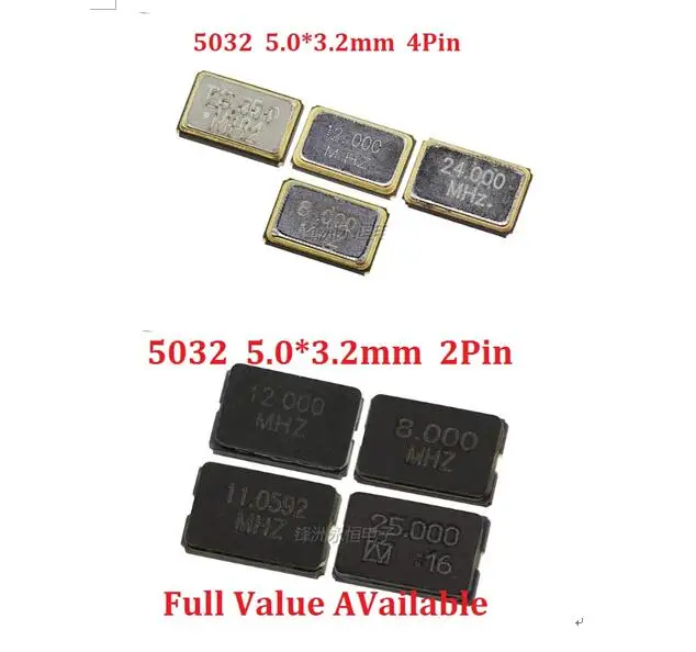 10PCS 5032 8MHZ 10MHZ 11.0592MHZ 12MHZ 16MHZ 20MHZ 24MHZ 25mhz 27mhz  2PIN Passive Crystal Oscillator SMD 4Pin 5.0X3.2mm