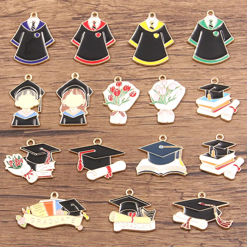 

50pcs/lot Mixed Antique Alloy Metal Charming Doctoral Caps And Flowe Pendant For Charm Making DIY Bracelets Necklace Accessories