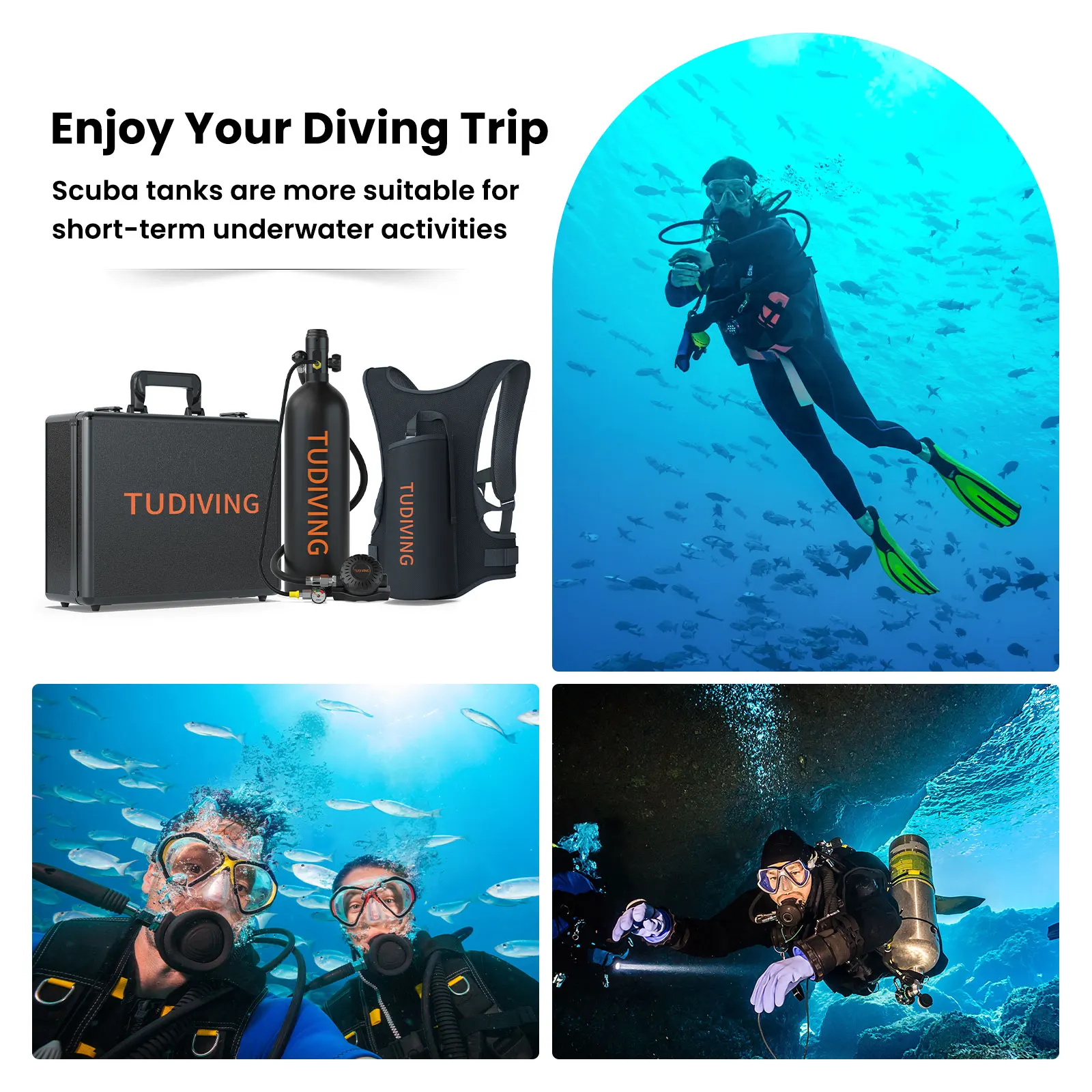 Tangki selam Scuba Mini TUDIVING-2L mendukung napas 30-45 menit, silinder selam Scuba portabel, tangki Scuba isi ulang