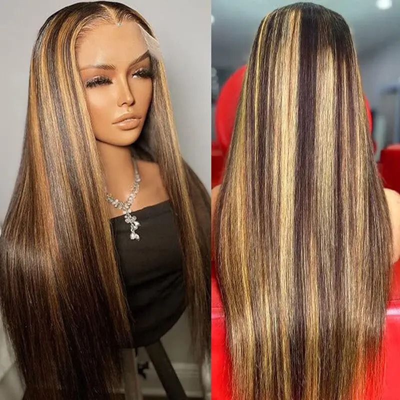 

Highlight Ombre Lace Front Wig 4/27 Honey Blonde Human Hair 250% Density 13X6 13X4 Bone Straight Lace Frontal Wigs For Women