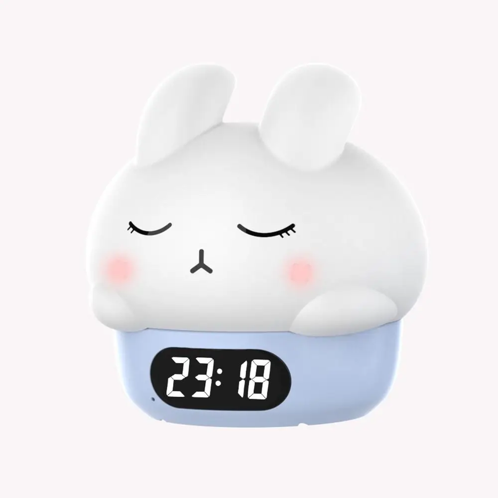 Cute Bunny Night Light Timer Touch Sensor Color-Changing Rabbit Lamp Temperature Display Warm Light Digital Alarm Clock Nursery