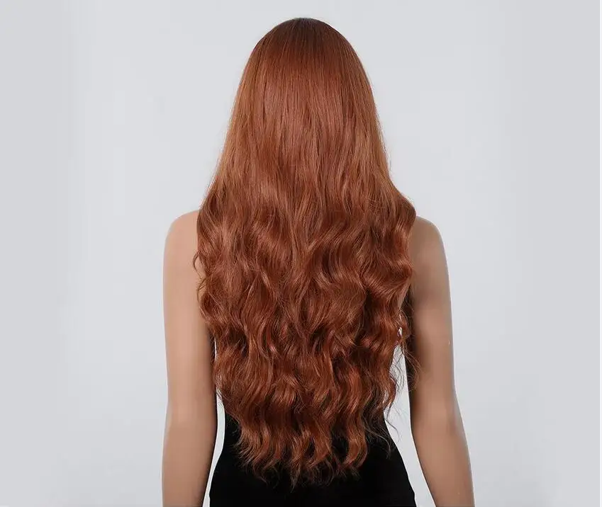 Cosplay Wig With Fringe Long Wavy Copper Red Heat Resistant Hair Natural