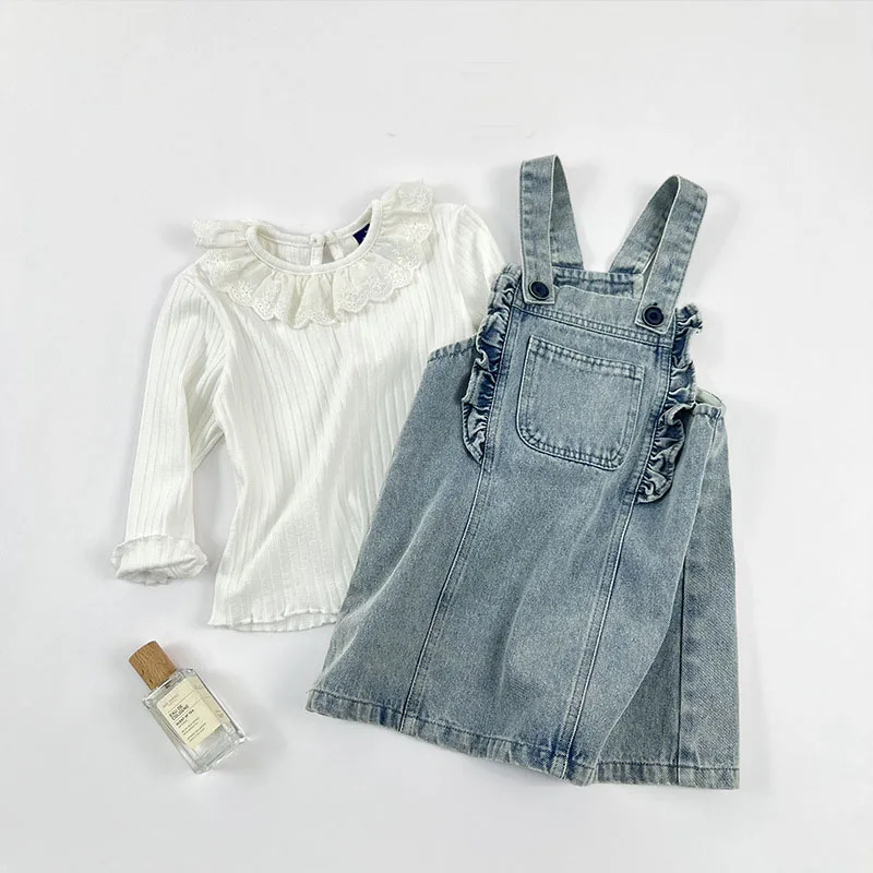New 2026 Little Girls Spring Dress Summer Clothing Demin Dresses For Girl Cute Size 2 3 4 5 6 7 8 Years Jumper Skirt With Pocket