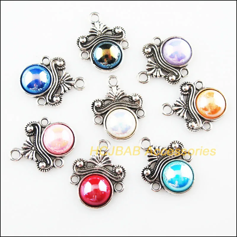 

16Pcs Tibetan Silver Plated Flower Mixed Acrylic Charms Pendants Connectors 18x23mm