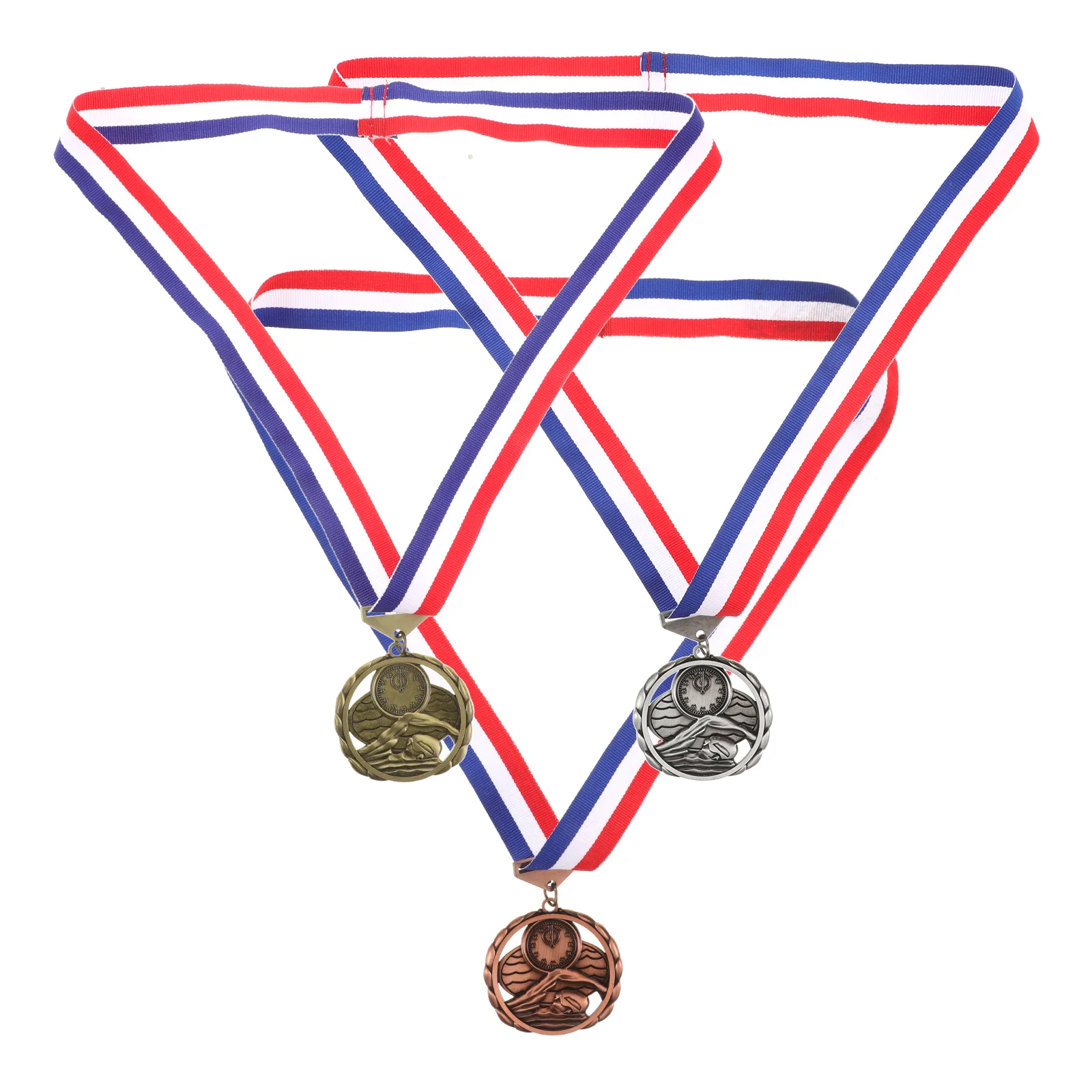 

3 Pcs Ancient Tin Swimming Medal Child 600X600X030CM Zinc Alloy Hanging Lanyard Award Medals with