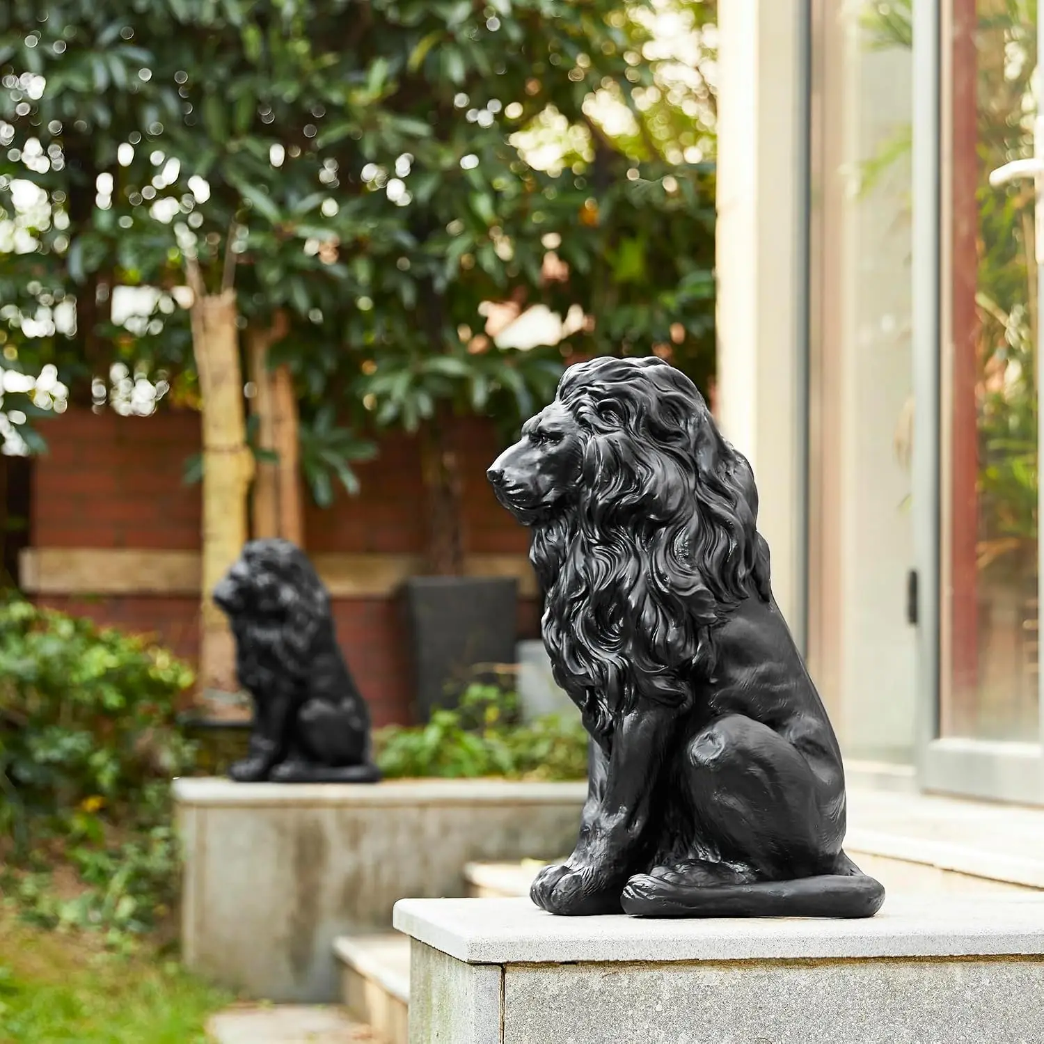 Guardian Sitting Lion Statue Regal Indoor and Outdoor Garden Sculpture for Home Entrance Porch and Yard, 20.75in, Customized