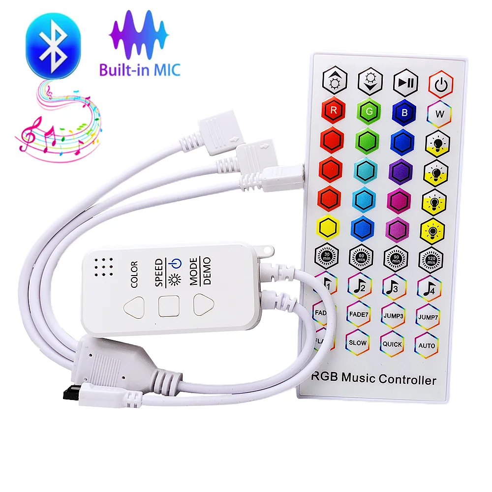 Bluetooth RGB LED Controller DC5-24V MIC Music Timer 40 Keys IR Remote Control Wireless APP For 5050 2835 SMD COB Light Strip