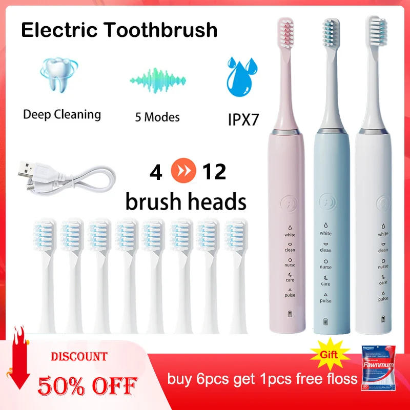 Sonic Electric Toothbrus Clean Oral  Whitening Care Tooth Brush Rechargeable Automatic Powerful Timer Smart Toothbrush For Adult