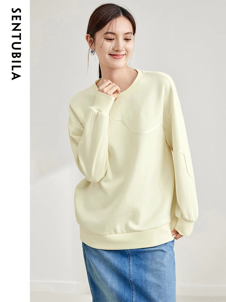 

SENTUBILA Fall Oversize Pullover Sweatshirts for Women 2024 Autumn Round Neck Long Drop Sleeve Tops Female Clothes 133A50535