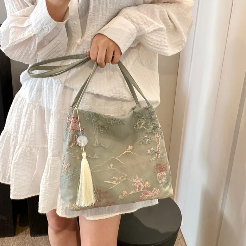 New Chinese Style Retro Bag 2025 New Models Silk Jacquard Fashionable Minimalist Bag Single Shoulder Diagonal Cross Women's Bag