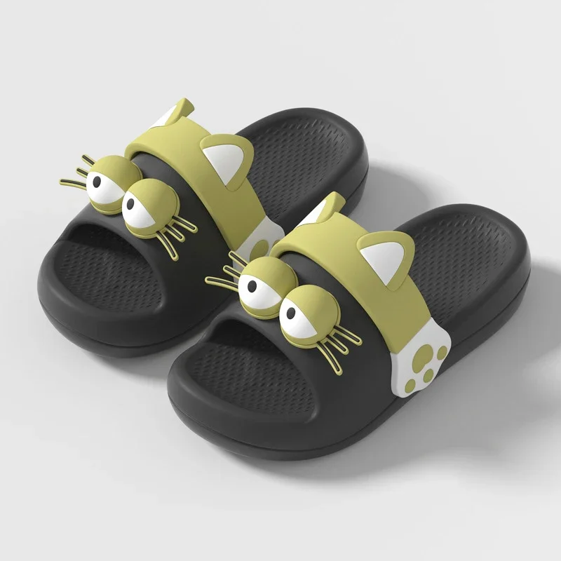 

Platform Casual Slippers Woman Flat House Cartoon Designer Shoes Girls Cute Cat Summer Slides Beach Footwear Trend Thick Soled