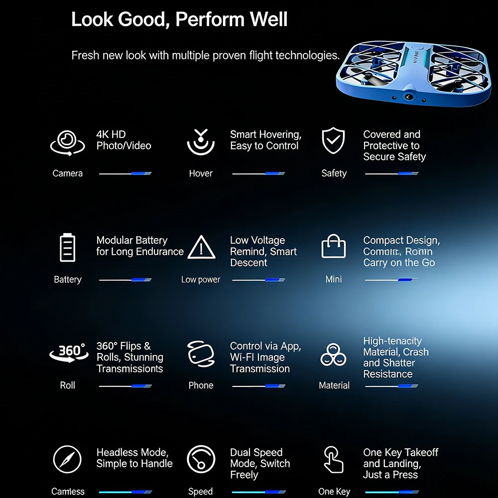 H107 RC Grid Drone 2,4G Mini Tasche mit 4K Kamera Tragbare Leicht Zu Tragen Fernbedienung Quadcopters Spielzeug Eine Schlüssel Start Landung