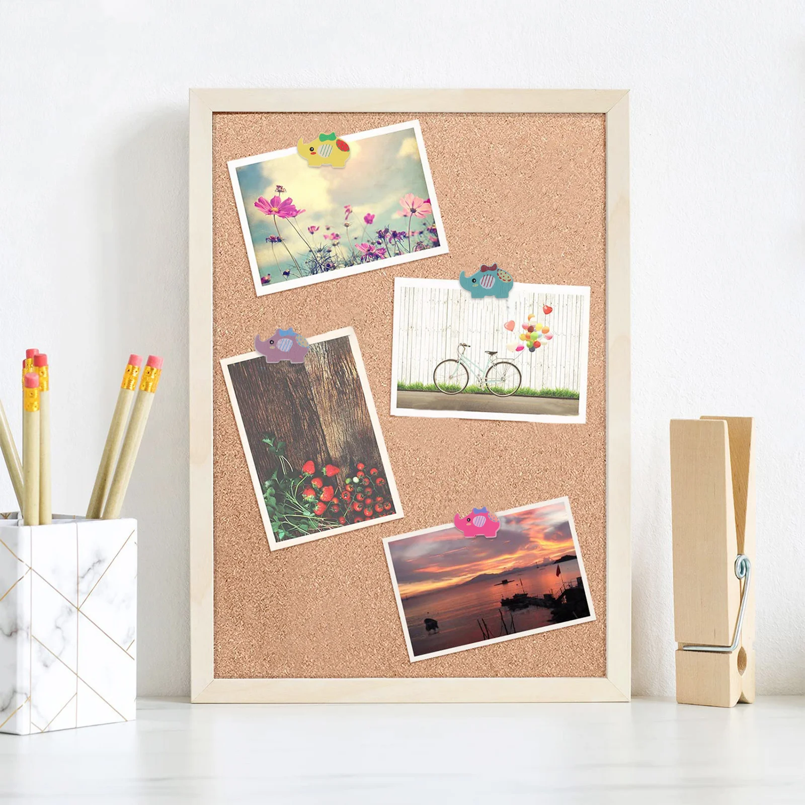 30Pcs Elephant Shape Cute Push Pins Wooden Thumbtacks Decorative Push Nails for Cork Board Bulletin Board Office Home Use