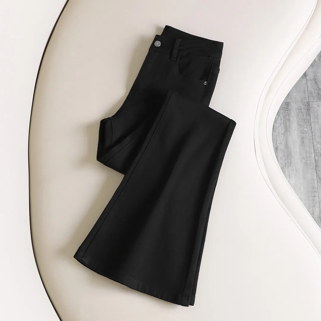 Black High Waist Fleece Lined Skinny Jeans Women's Fashionable Versatile Slimming Bell Bottoms Cotton Stretch Denim Jeans