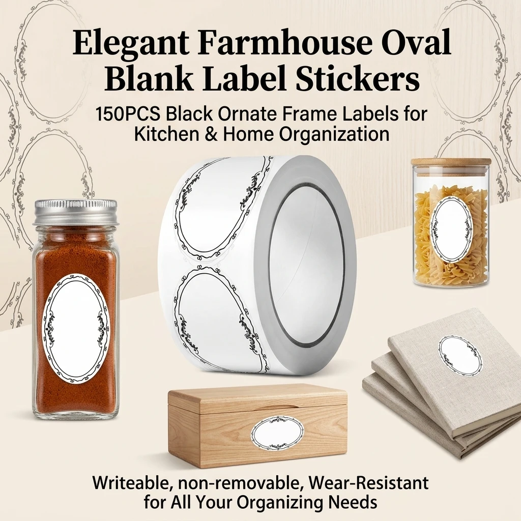 1Roll(150Pcs) Vintage Writing Mark Stickers With Black Marker Pen 0.98*1.57'' Satety Date Freezer Pantry Index Labels Seal Tags