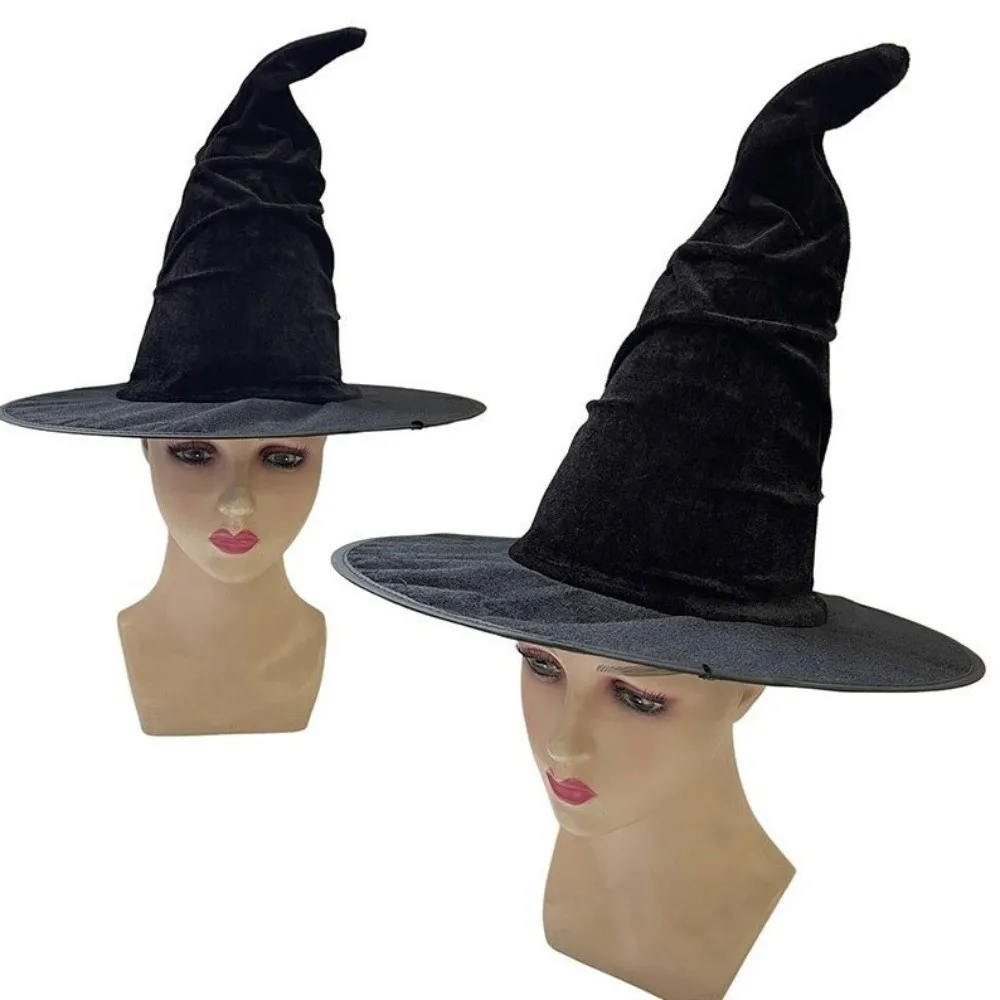 Topi Penyihir Halloween Beludru Hiasan Properti Pesta Bintang Topi Penyihir Aksesori Cosplay Dapat Dilipat Topi Halloween Wanita Pria