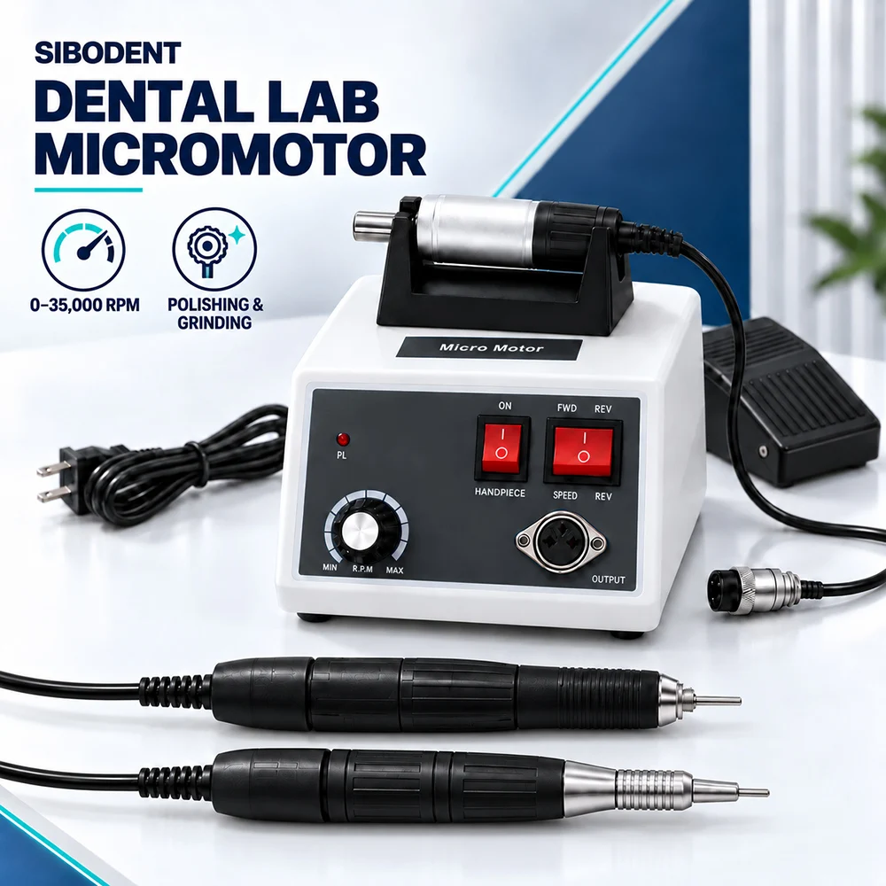 SIBODENT Dental Lab Micro Grinding Machine 35000RPM Variable Speed Micromotor Polisher Grinder Compatible with E-Type Handpieces