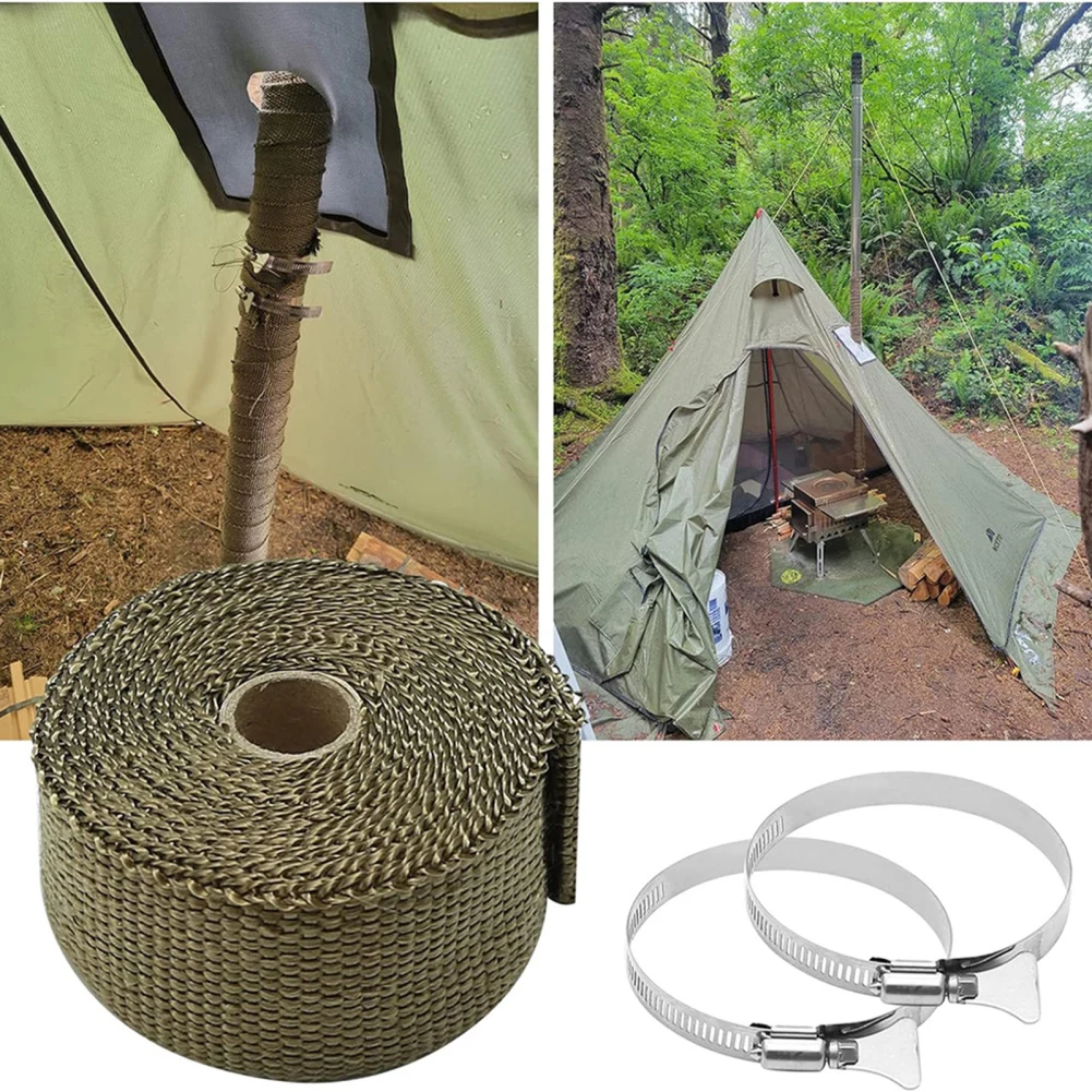 Fireproof Pipe Wrap High Temperature Resistance Pipe Insulation Webbing Anti-Scald Chimney Ribbon With 2Clips For Indoor Outdoor