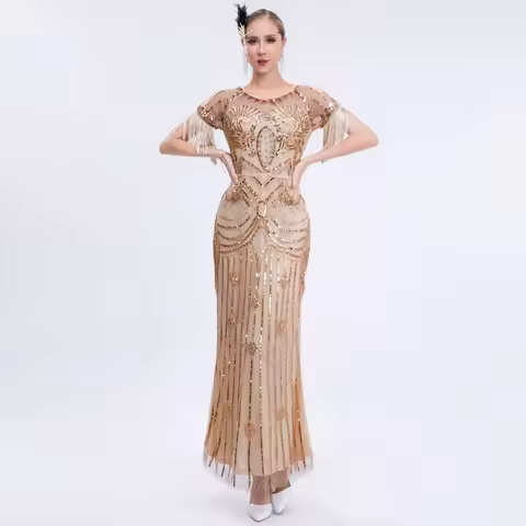 1920s Flapper Cocktail Mermaid Gatsby Bridesmaid Wedding Dress Plus Size Long Formal Gown Luxury Anquet Evening New Year Dress