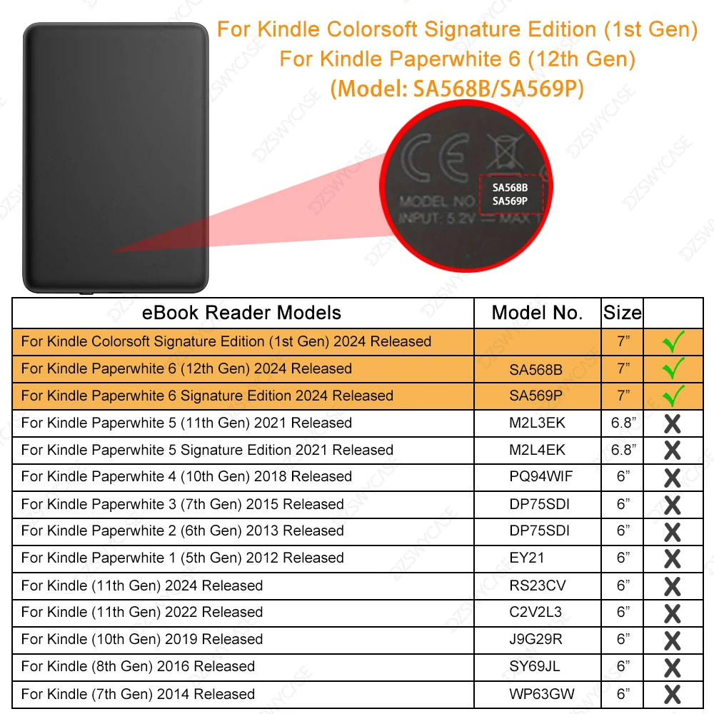 Case for Kindle Paperwhite 12th Gen 2024 7 inch SA568B/SA569P , Lightweight PU Leather and PC Clear Acrylic Back Cover