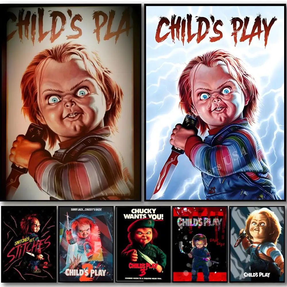 Hooror C-Children Play Chucky S-Slasher 1988 Poster Self-adhesive Art Waterproof Sticker Coffee House Dorm Room Wall Decor