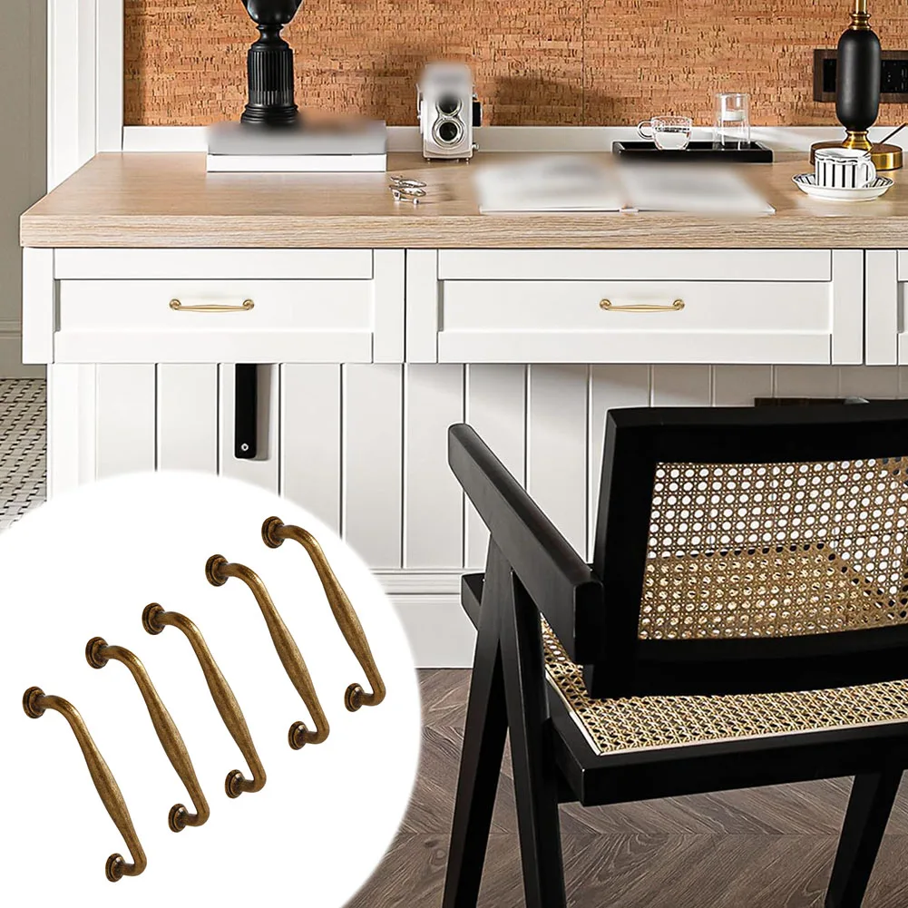 5 Pack Bronze Cabinet Handles Zinc Alloy Kitchen Drawer 128mm Hole Spacing Modern Furniture Hardware