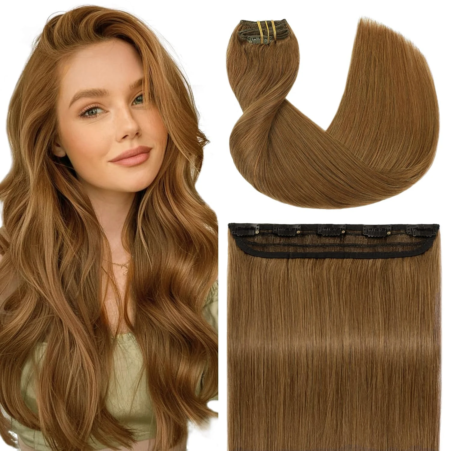

# 6 Bone Straight Цельный зажим для наращивания волос 100% человеческие волосы Светло-коричневые цельные 5 зажимов для наращивания человеческих волос 100 г