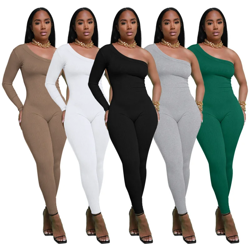 Latest Slim-fit oblique shoulder Comfortable Breathable Jumpsuit for Women