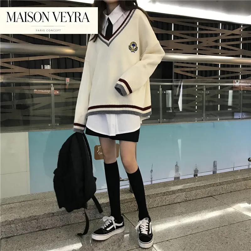 秋の高品質和風学生制服女子セーター女性長袖-jk-学生服カーディガン-6-色