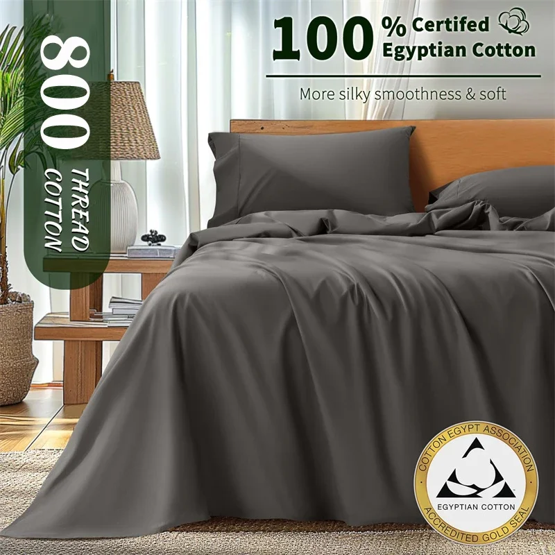 Organic Egyptian Cotton Sheets Set 800 Thread Count Twin Full Queen King Bed Sheet 4/6pcs Sets All Season Bedding Sateen Weave