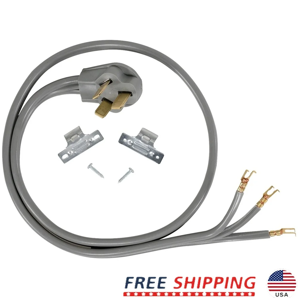 

90-1070 3-Wire 50-Amp Range Power Cord 4Ft UL Listed 250V 90deg Plug Copper Eyelets Strain-relief Clamp Safe Installation