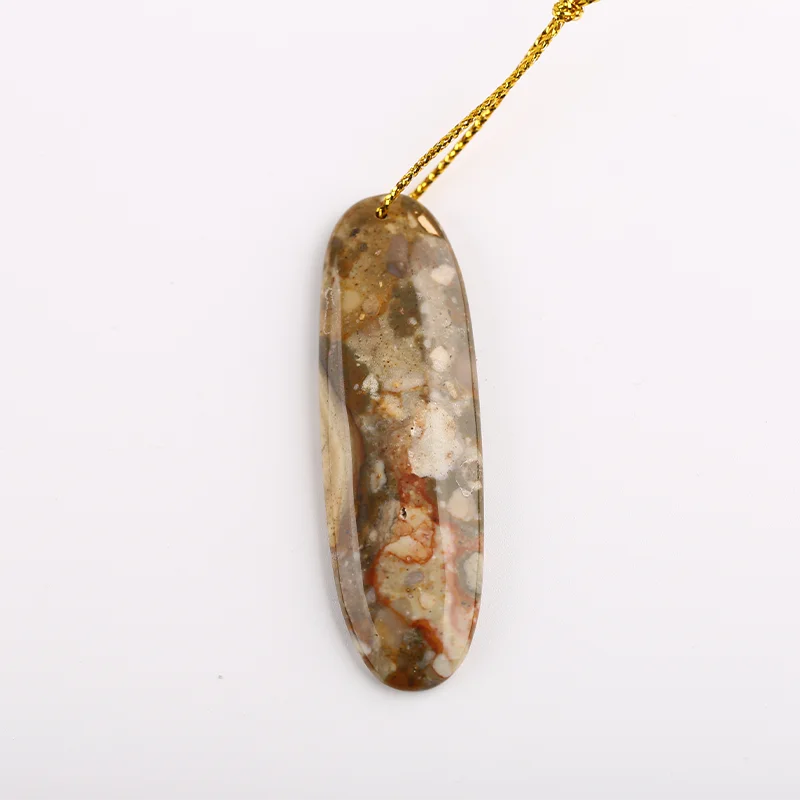 Multi-Color Mushroom Jasper Carving Pendant for Necklace Stone Fashion Natural Jewelry 60x19x6mm 11g