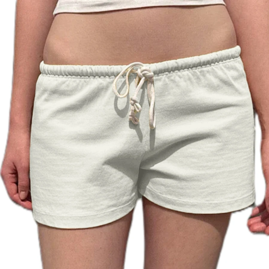 شورت نسائي أساسي برباط كاجوال أنيق بلون سادة منخفض الارتفاع لجميع المواسم