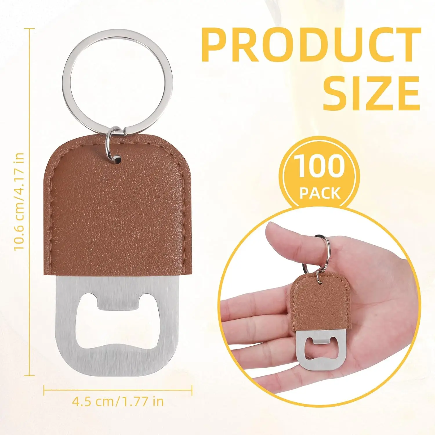 100 Pack Leather Bottle Opener Keychain Stainless Steel Flat Beer Opener Keychain DIY Beverage Beer Bottle Openers for Party Favor Bartender Bar Restaurant