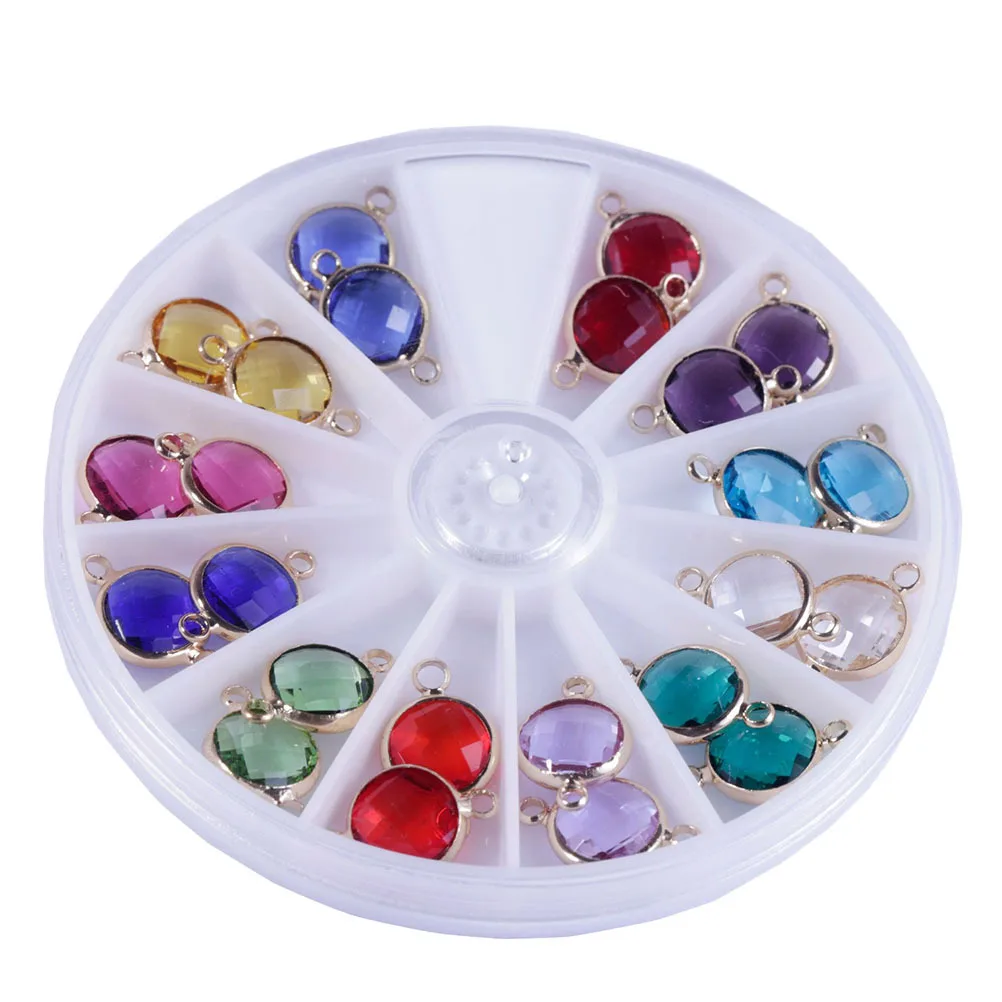 24Pcs Birthstone Pendant Crystal Natural Material Gemstone Findings 10mm for DIY Jewelry Making Necklace Bracelet Keychain