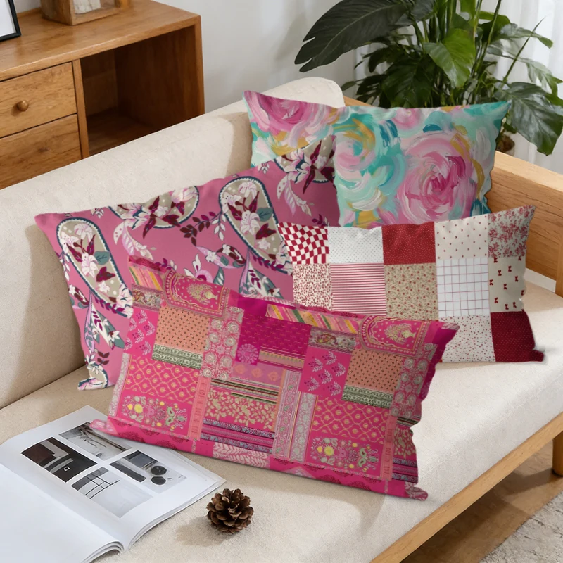 Bohemian Patchwork Floral Pillow Cases Suitable For Sofa Bedroom Car Pillow Cover Cushion Rectangular Back Cushion