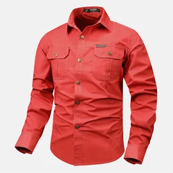 Fashionable men's casual long sleeved work shirt (with pockets) men's spring and autumn shirt top