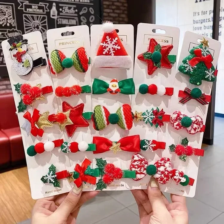 

Cute Christmas Series Hair Clips Set Headwear Santa Claus Christmas Tree Bow Knot Girls Lovely Side Clips Korean Style