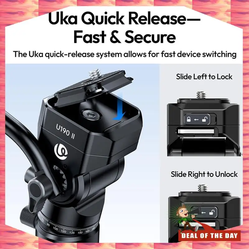 

24-Hour Delivery Ulanzi U190 II Uka Fluid Tripod Head Quick Release Ball Head Max Load 4KG Professional Video Recording
