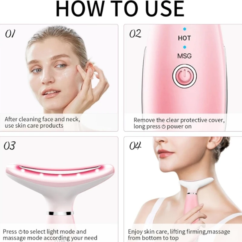 Face And Neck Massager, Beauty Instrument With 3 Colour Modes Vibrating Massager, Beauty Tools For Women, Birthday And Valentine