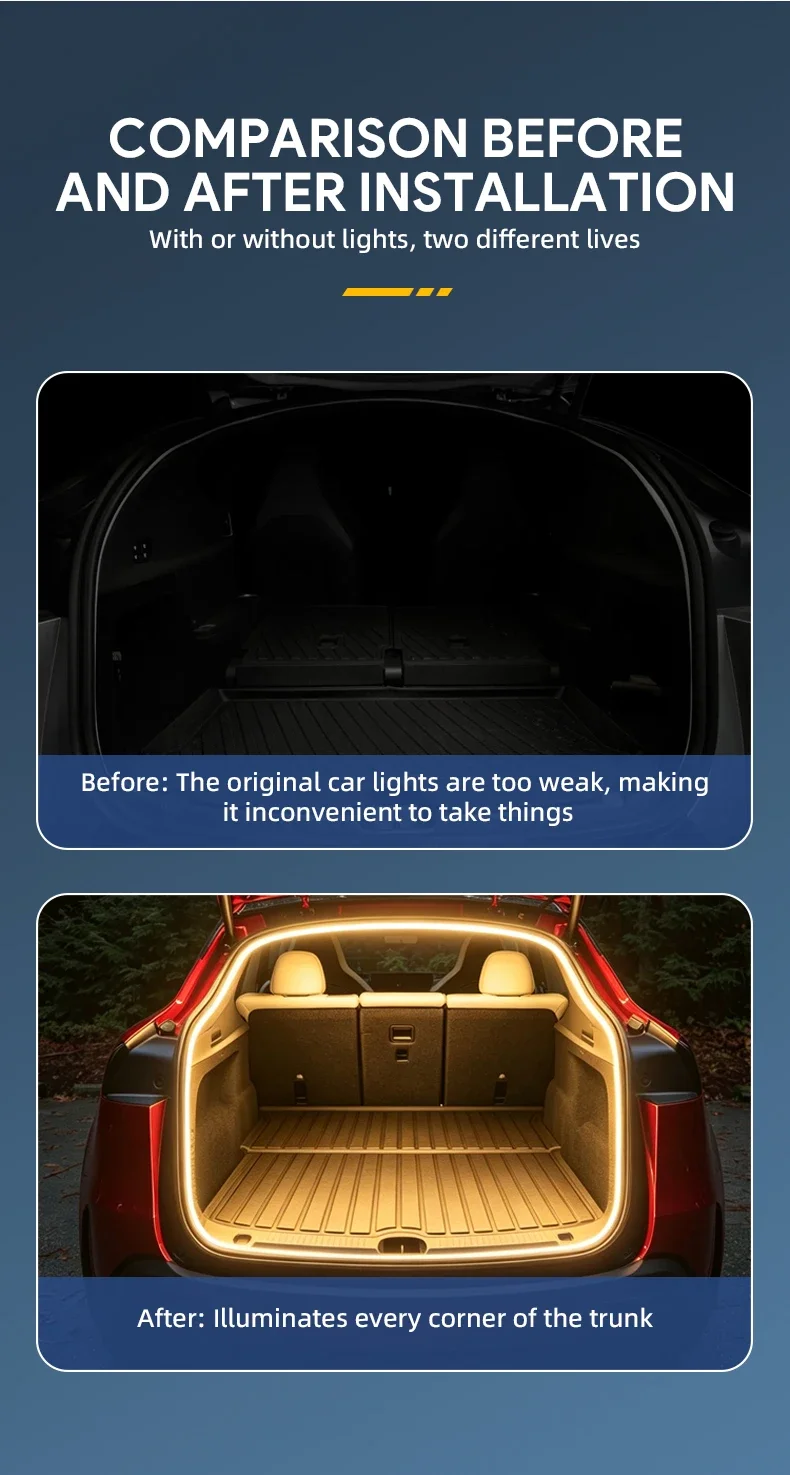 Für Tesla Model YL 2026 2027 Kofferraum-Ambiente-LED-Licht Silikon Zerstörungsfreie Installation Dekorative Modifikationszubehörteile – Detail 3