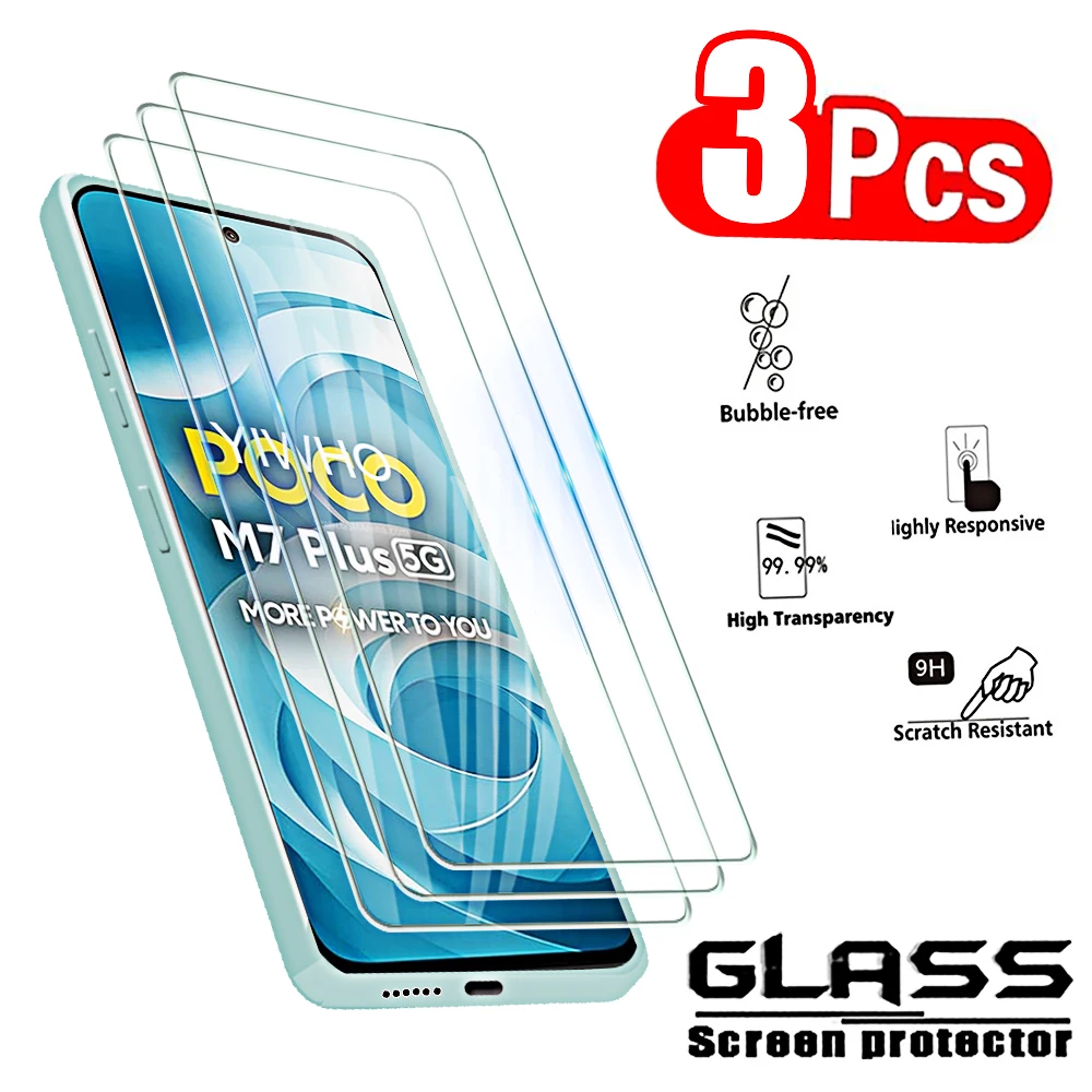 

3pcs Protective Glass for Xiaomi Poco M7 Plus 5G Screen Protectors Tempered Glass Phone Front HD Film M7 X7 F7 Pro 4G 5G