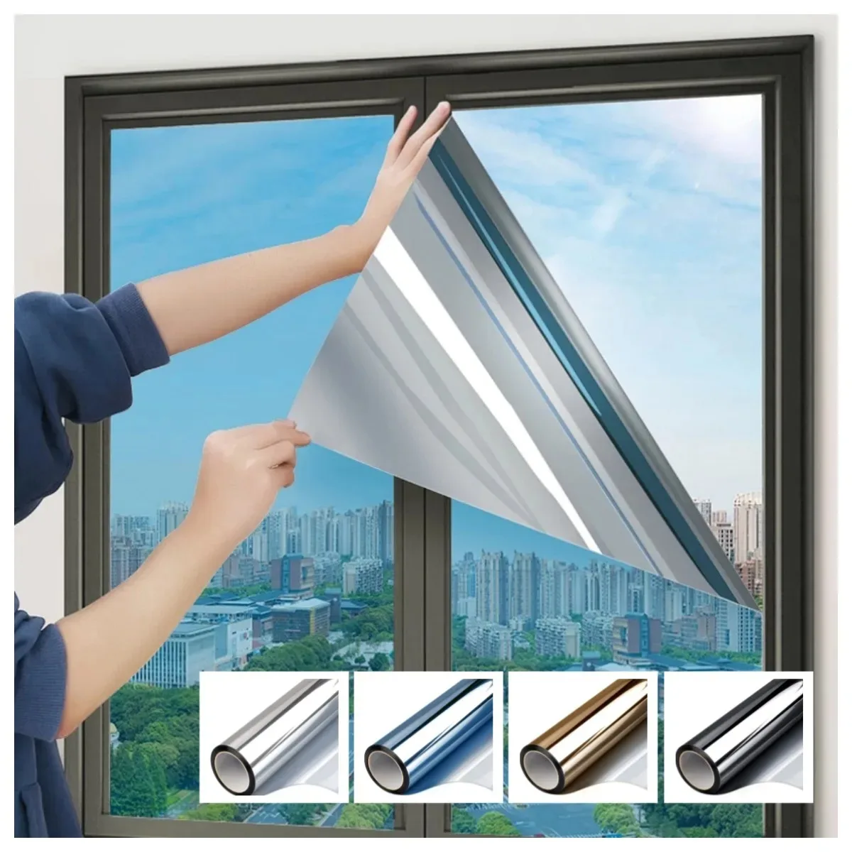 3/5m Window Privacy Film, One Way Mirror Film Anti UV Sun Blocking Heat Control Reflective Glass Tint Sticker for Home Office